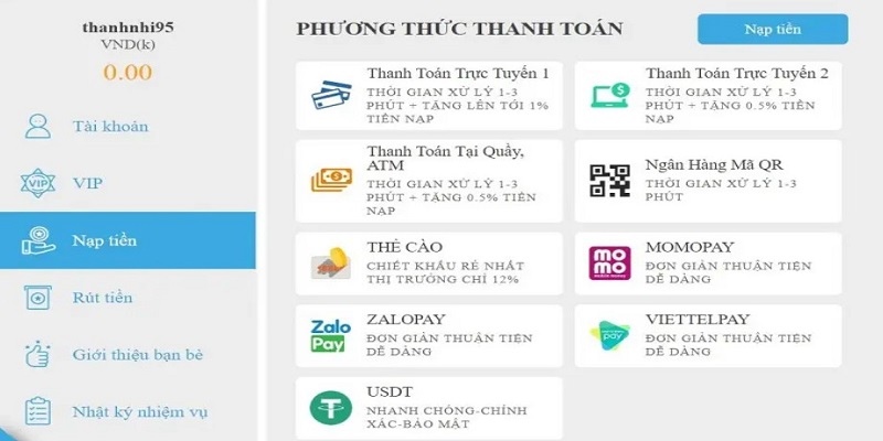 Sử dụng thẻ cào để nạp tiền